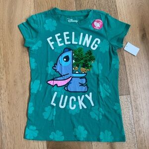 DISNEY FEELING ST. PATRICK'S DAY STITCH SEQUIN CLOVER T SHIRT SZ YOUTH L (10/12)